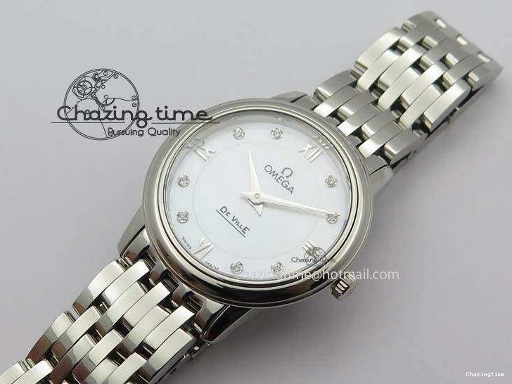 0310 De Ville 27mm Ladies MK 1:1 Best Edition White MOP Diamond Markers On SS Bracelet Ronda Quartz MoistureWicking 8190